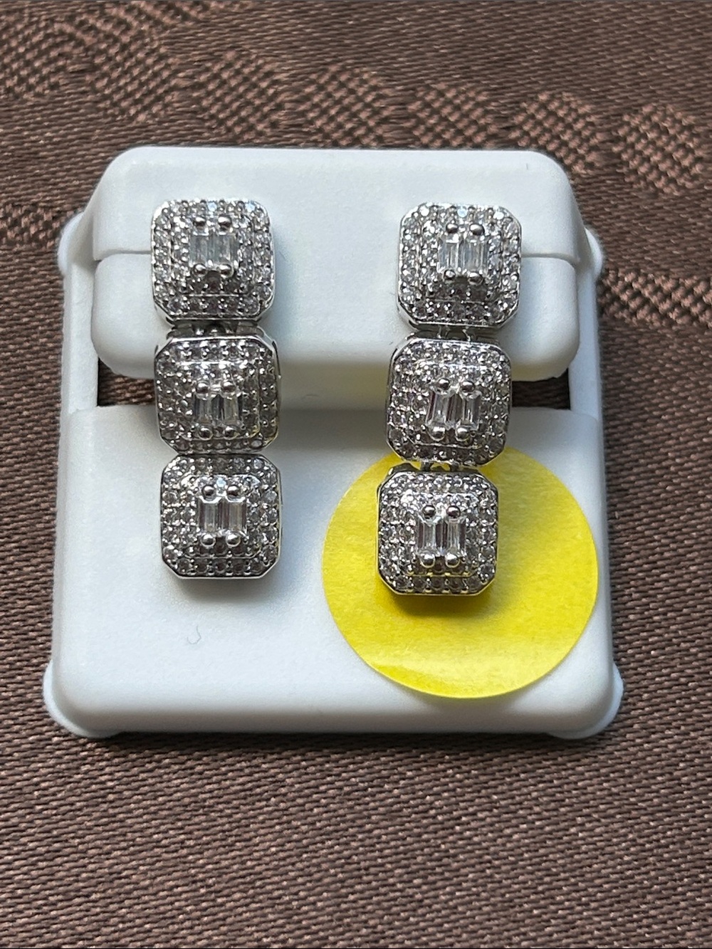 Sterling 925 Pave Square Drop Earrings in Silver